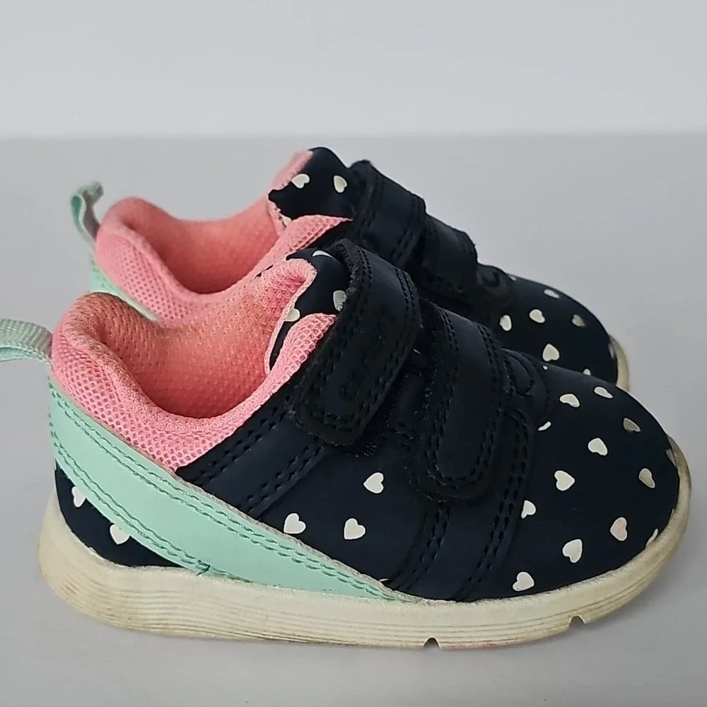 Carter's Every Step Baby Girls Relay Sneaker Blue White Hearts Size 3 1848